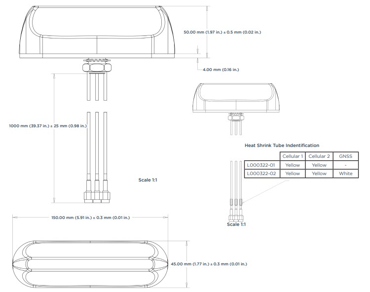 Mechanical Drawing - TE Connectivity VersAnte L000322x IoT Antennas